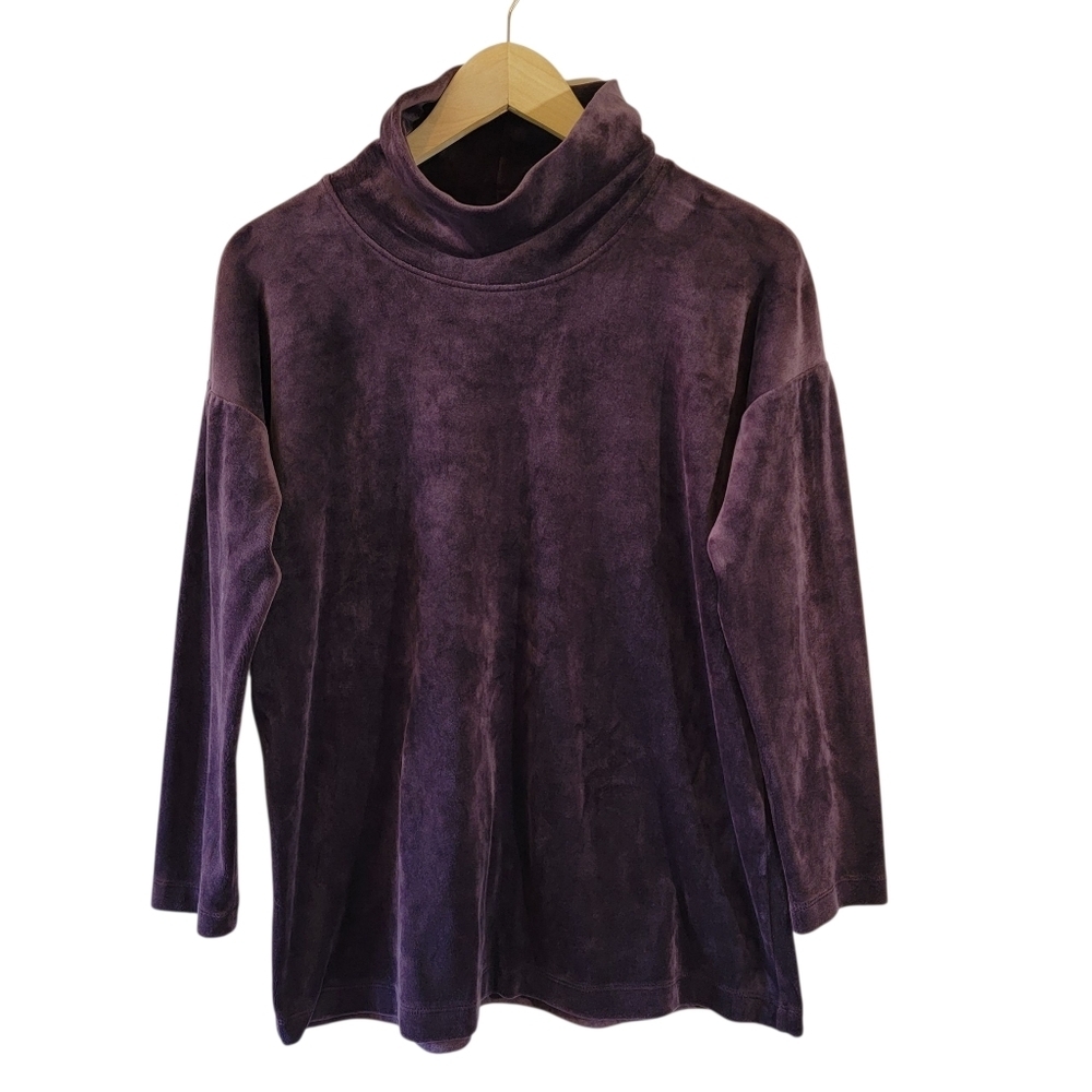 Pure Jill Purple Brown Velvet Turtleneck Sweater Sz S Fall Soft Warm Minimalist